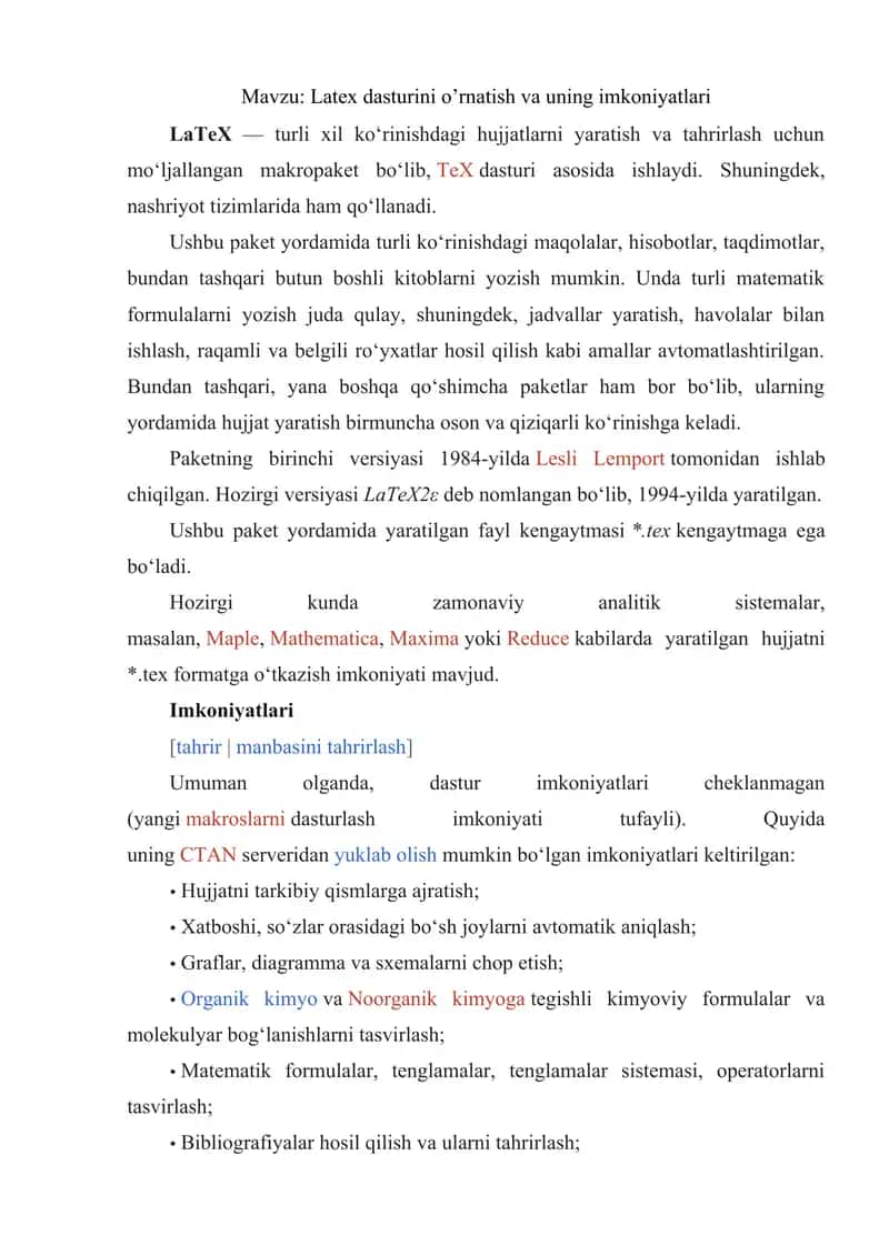 Latex dasturini o’rnatish va uning imkoniyatlari 1
