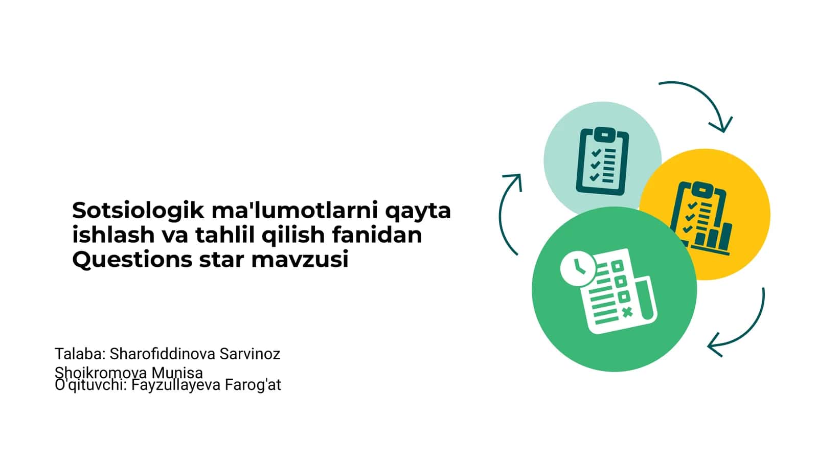 Sotsiologik ma'lumotlarni qayta ishlash va tahlil qilish fanidan Questions star mavzusi 1