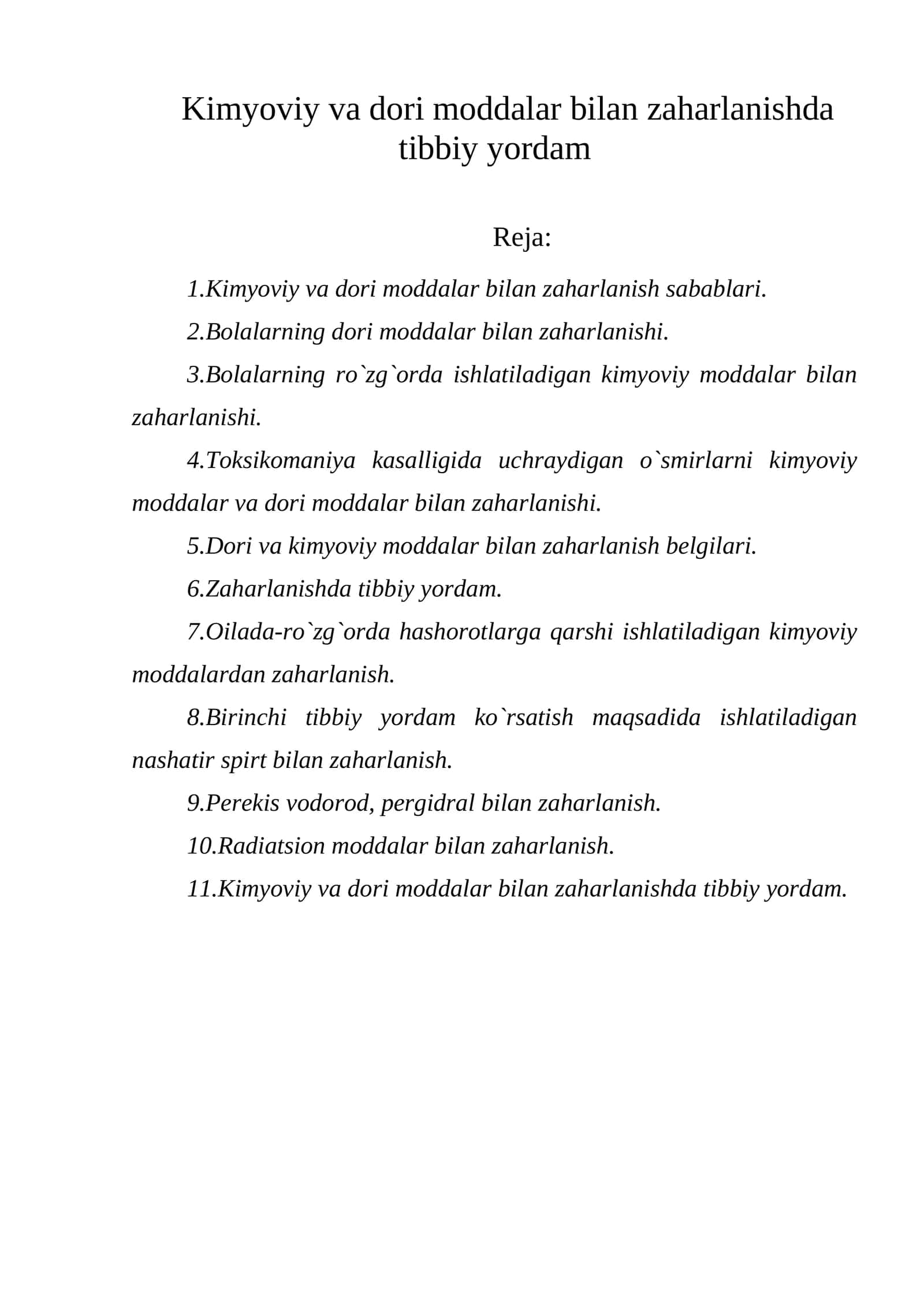 Kimyoviy va dori moddalar bilan zaharlanishda tibbiy yordam 1