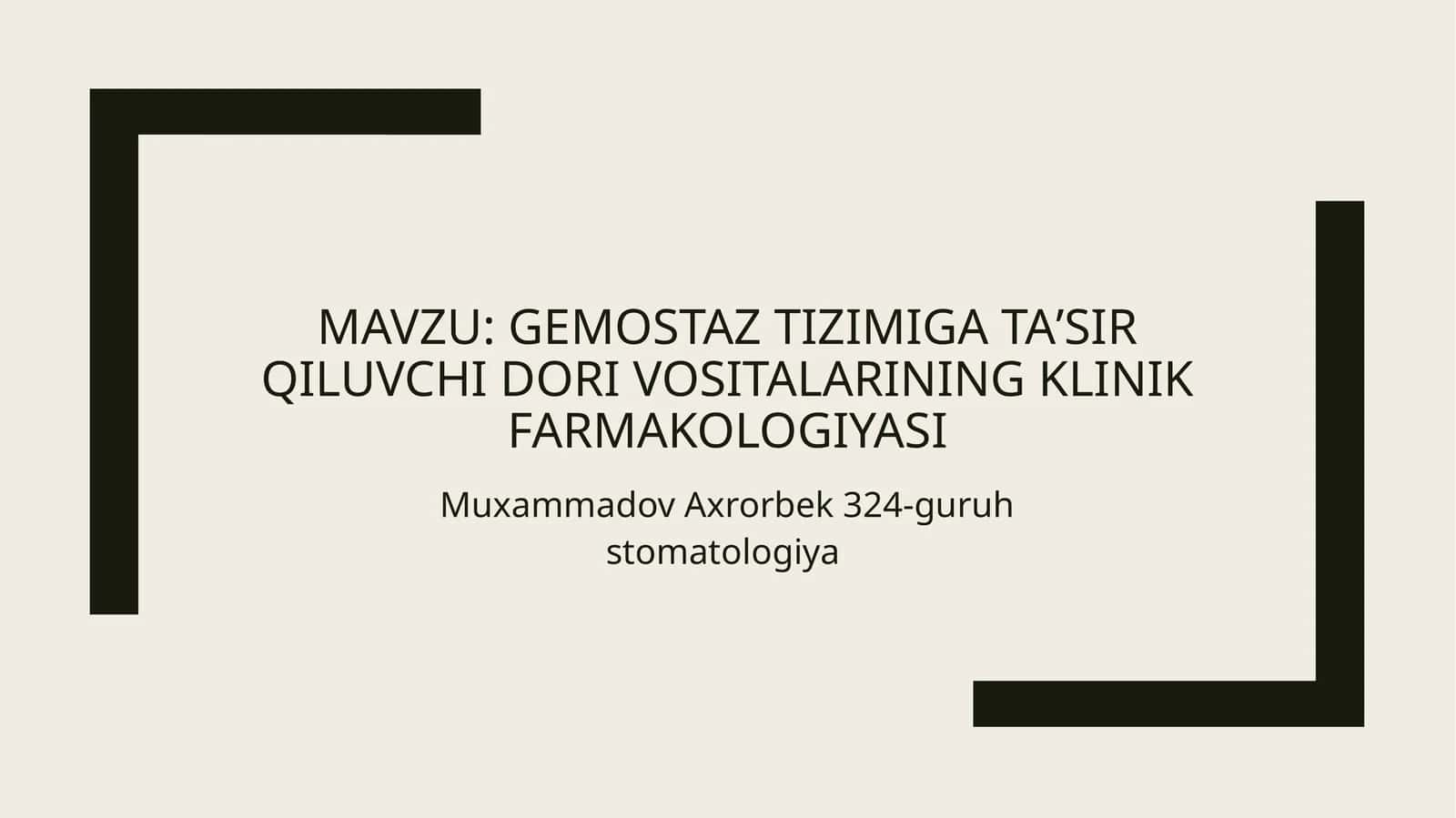 Gemostaztizimigataʼsirqiluvchi dori vositalarining klinik farmakologiyasi 1