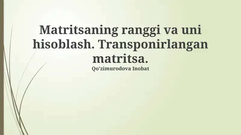 Matritsaning ranggi va uni hisoblash. Transponirlangan matritsa 1