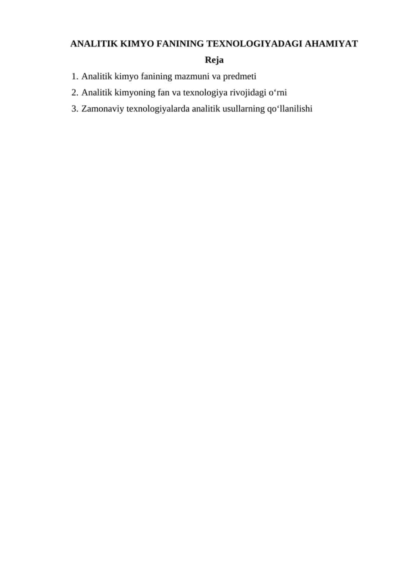 ANALITIK KIMYO FANINING TEXNOLOGIYADAGI AHAMIYAT 1
