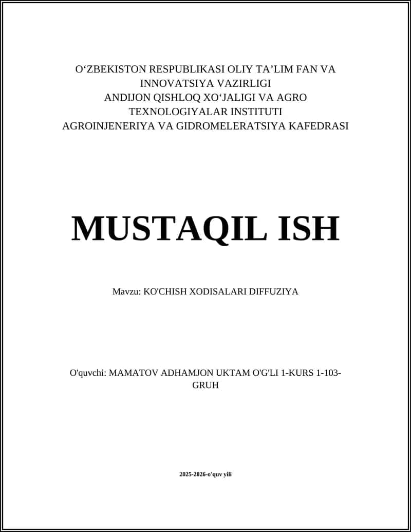 KO'CHISH XODISALARI DIFFUZIYA 1
