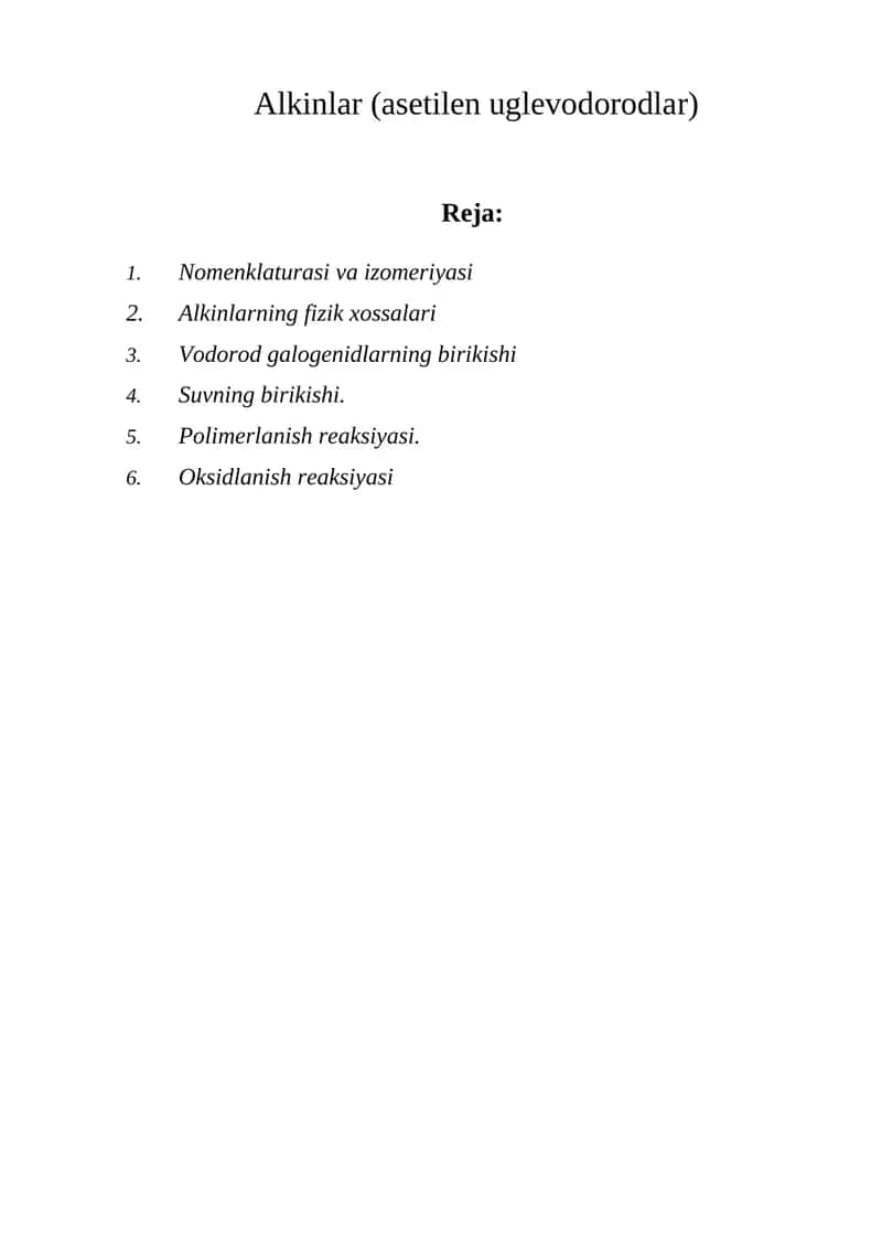 Alkinlar (asetilen uglevodorodlar) 1