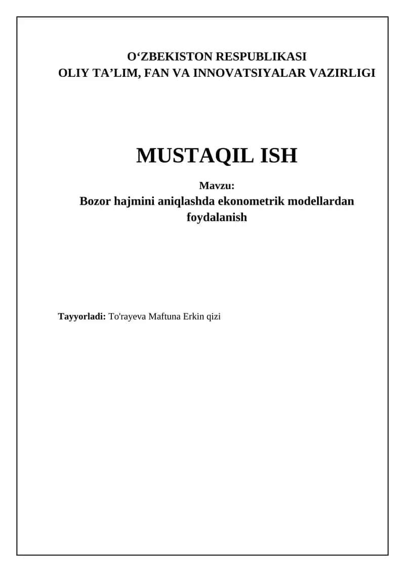 Bozor hajmini aniqlashda ekonometrik modellardan foydalanish 1