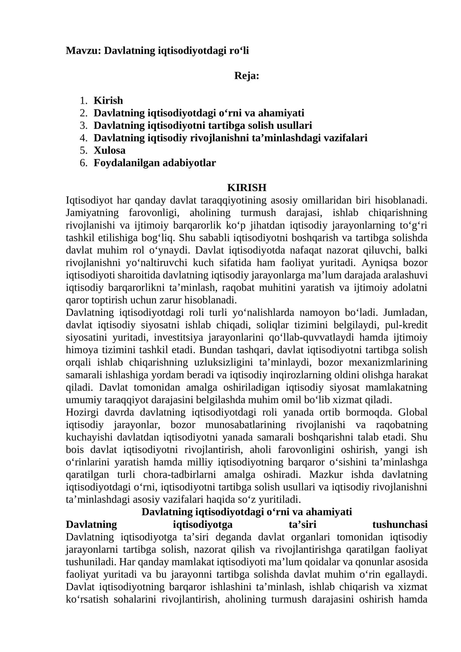 Davlatning iqtisodiyotdagi ro‘li 1