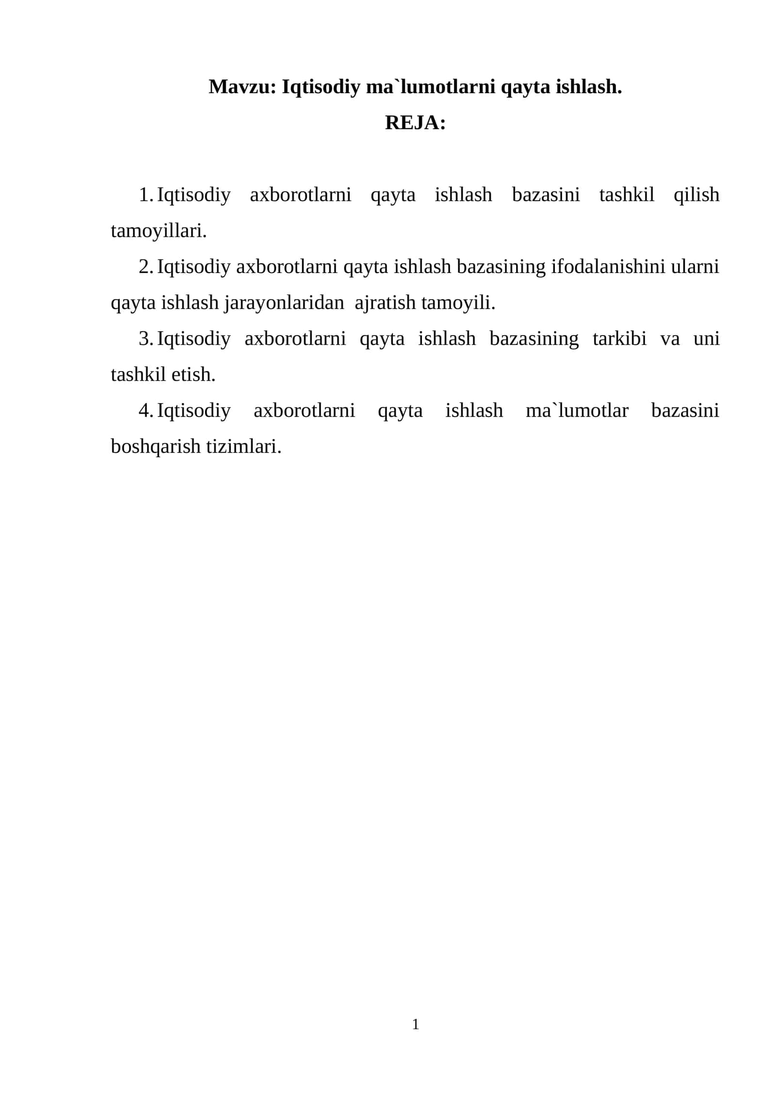 Iqtisodiy ma`lumotlarni qayta ishlash 1