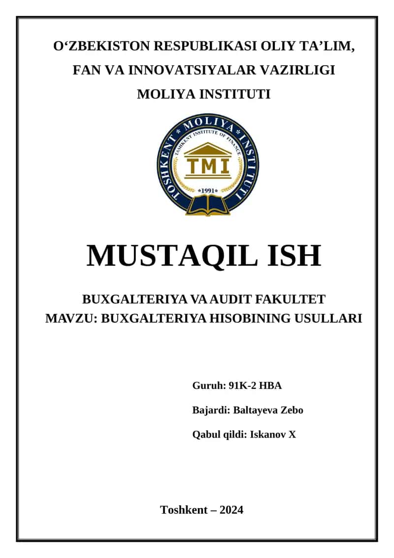 Buxgalteriya hisobining usullari 1