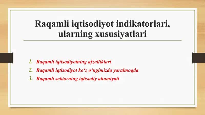 Raqamli iqtisodiyot indikatorlari va ularning xususiyatlari 1
