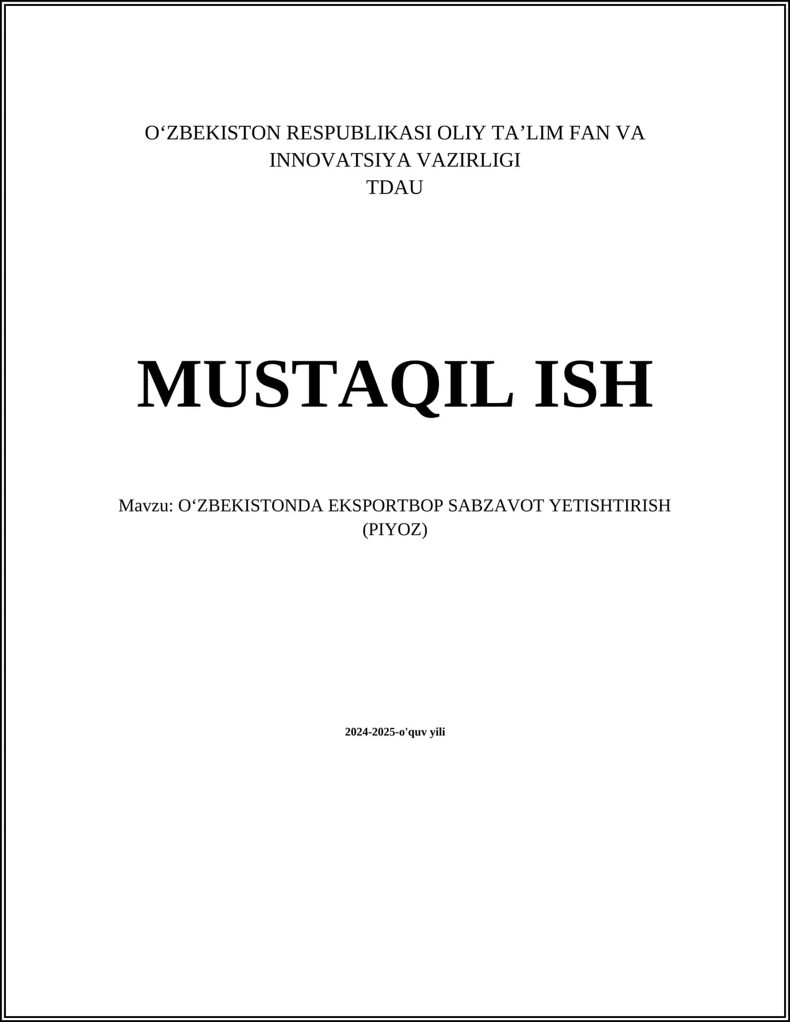 OʻZBEKISTONDA EKSPORTBOP SABZAVOT YETISHTIRISH (PIYOZ) 1