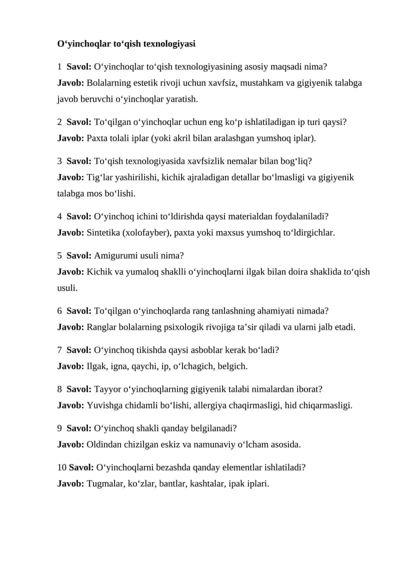 O‘yinchoqlar to‘qish texnologiyasi 1
