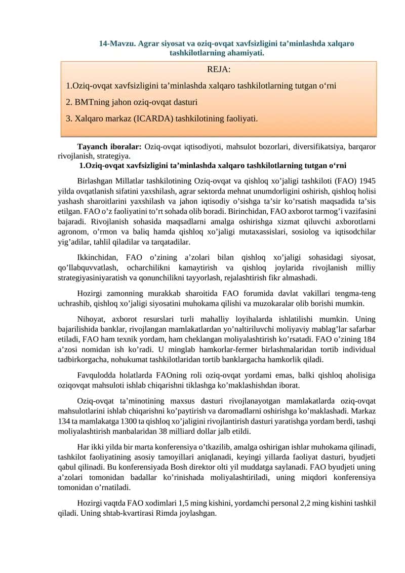 FAO (Birleşmiş Milletler Gıda ve Tarım Örgütü) 1
