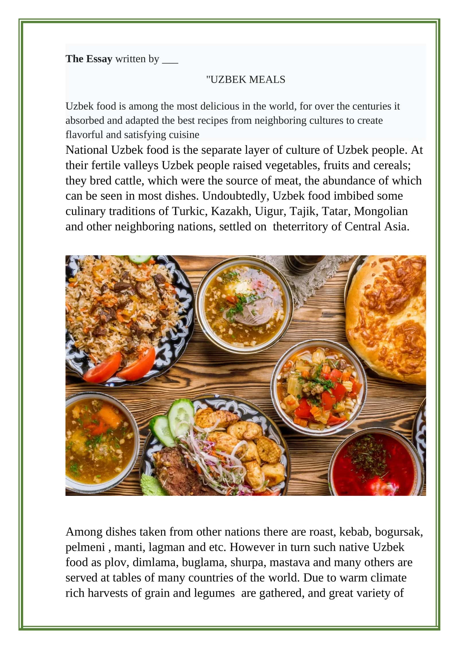 The Essay Uzbek Meals 1