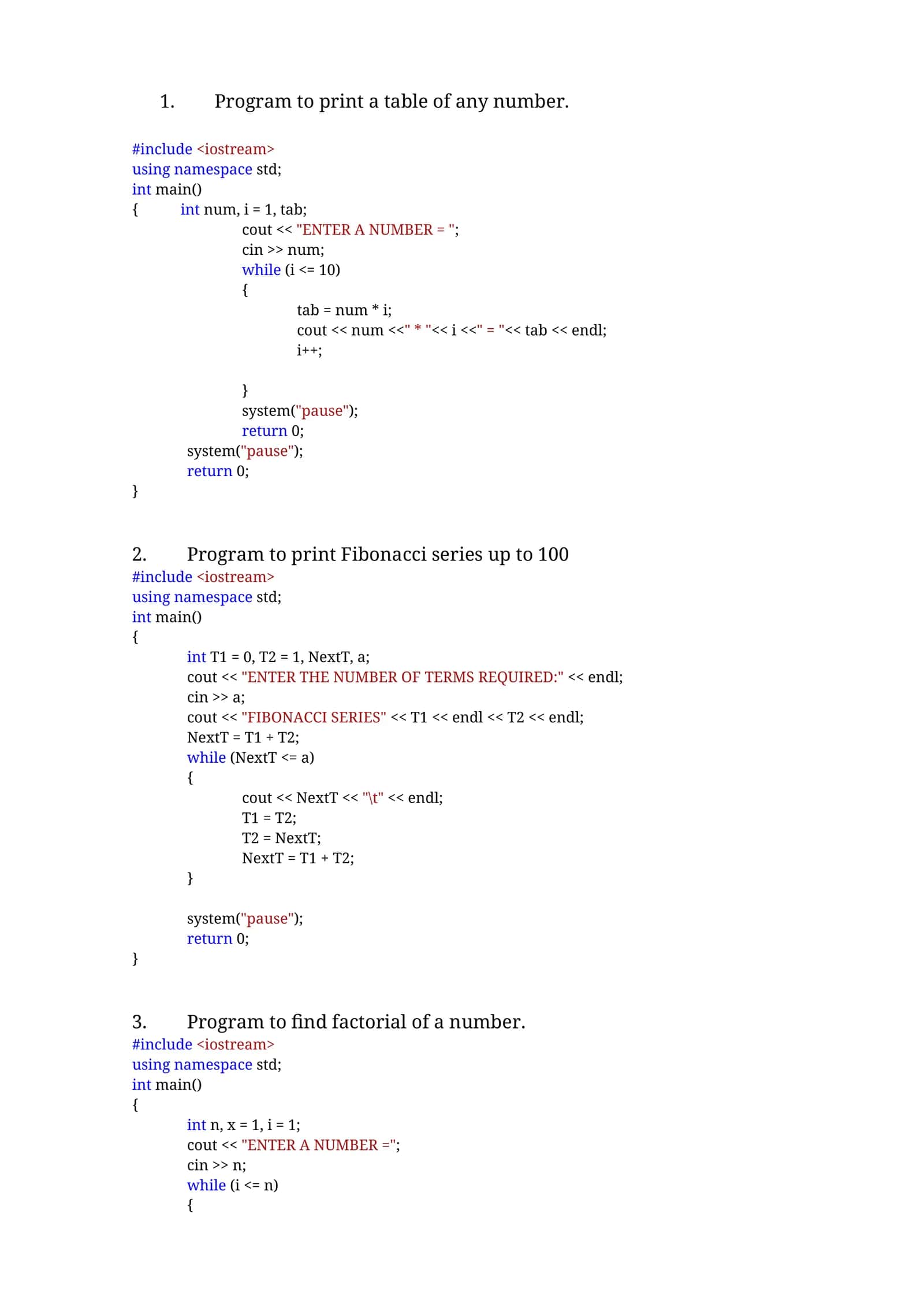 Program to find factorial of a number 1