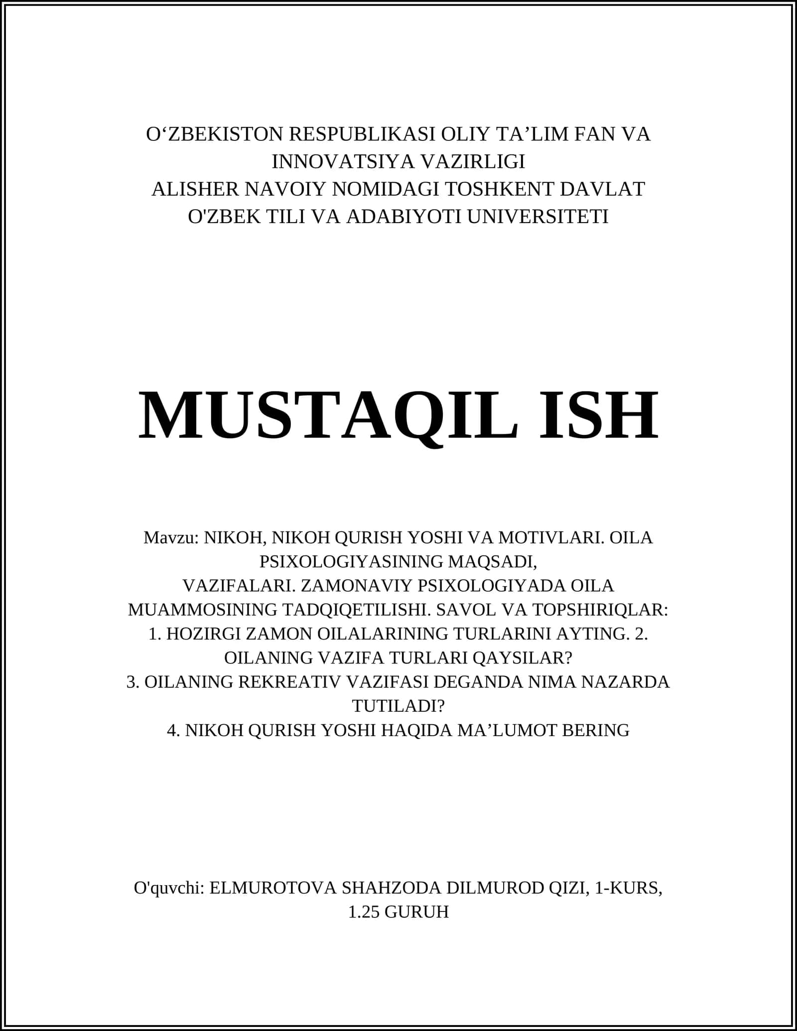 Nikoh va oila psixologiyasi 1