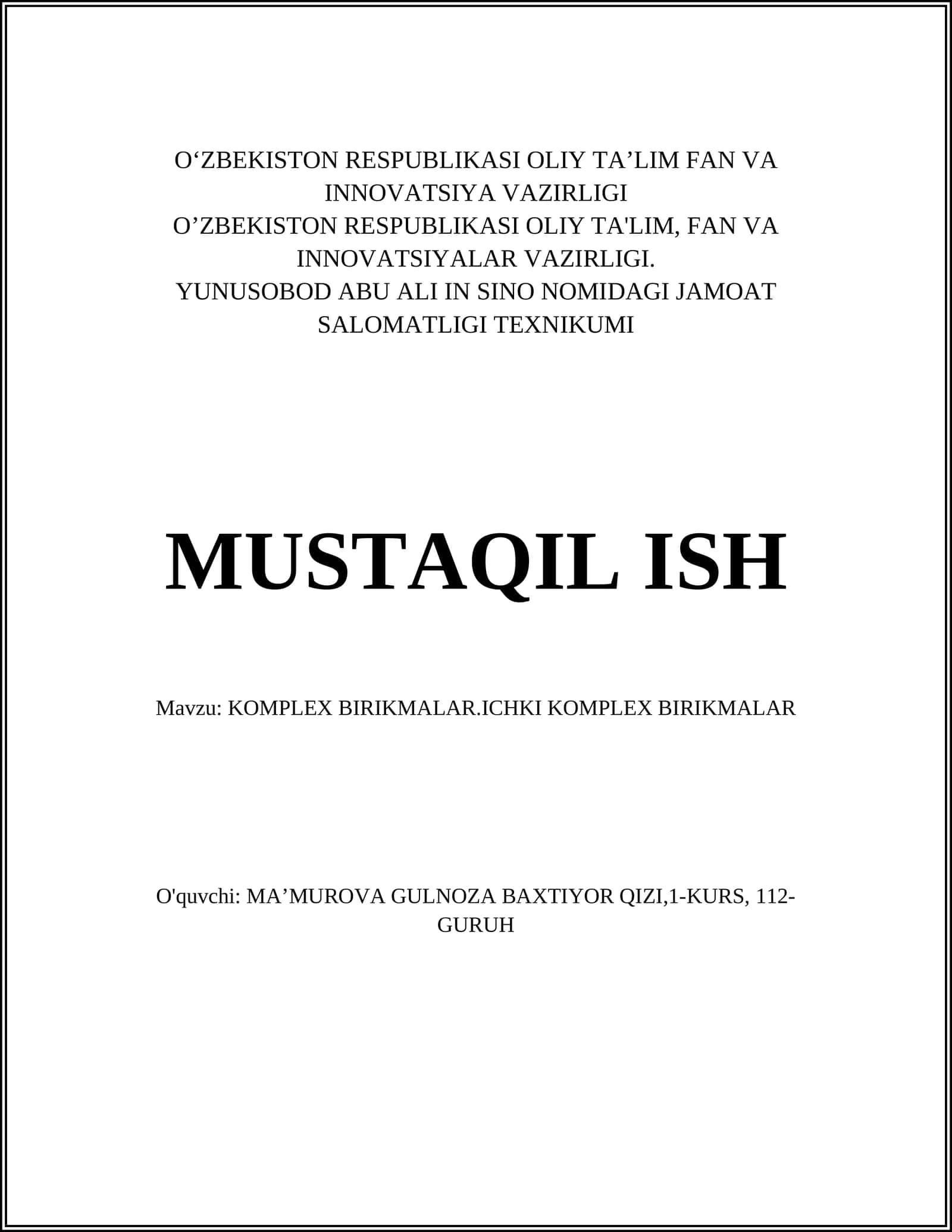 Ichki kompleks birikmalar 1