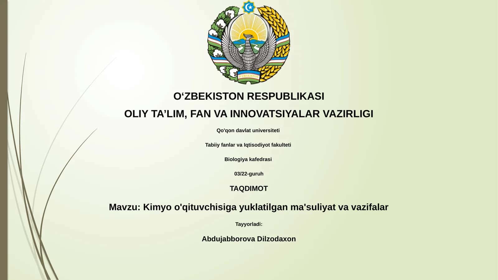 Kimyo o'qituvchisiga yuklatilgan ma'suliyat va vazifalar 1