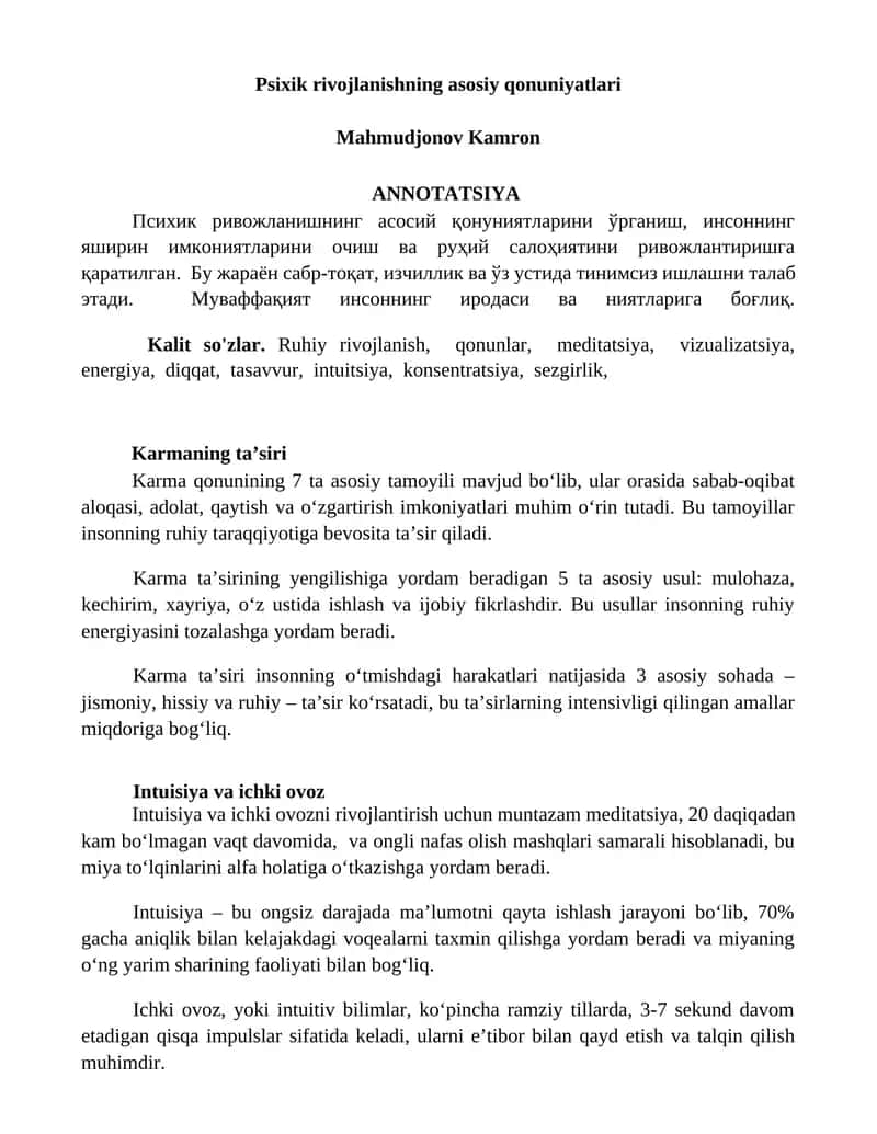 Psixik rivojlanishning asosiy qonuniyatlari 1