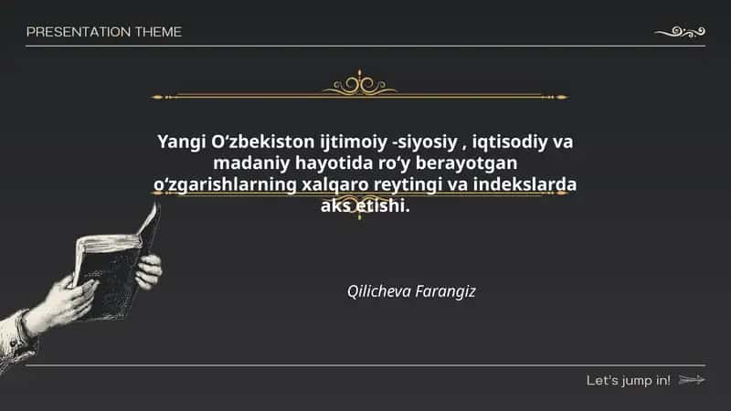 Yangi Oʻzbekiston ijtimoiy -siyosiy, iqtisodiy va madaniy hayotida roʻy berayotgan oʻzgarishlarning xalqaro reytingi va indekslarda aks etishi 1