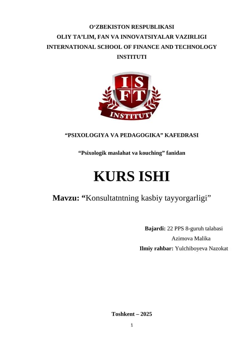 Konsultatntning kasbiy tayyorgarligi 1