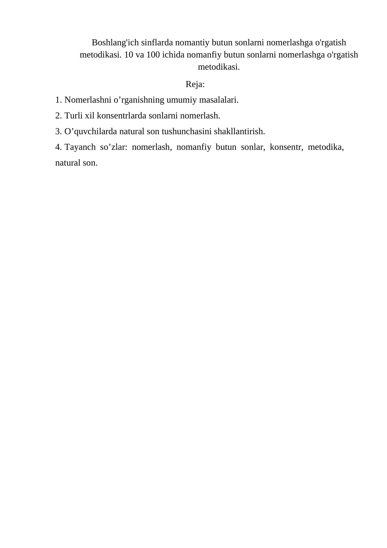 Boshlang'ich sinflarda nomantiy butun sonlarni nomerlashga o'rgatish metodikasi 1