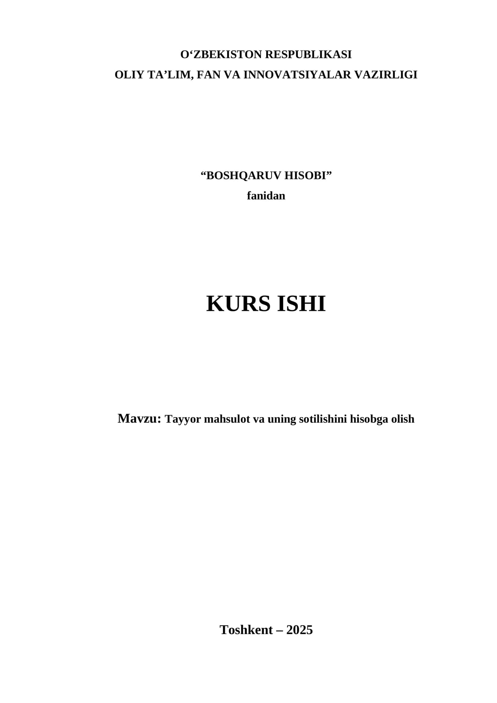 Tayyor mahsulot va uning sotilishini hisobga olish 1