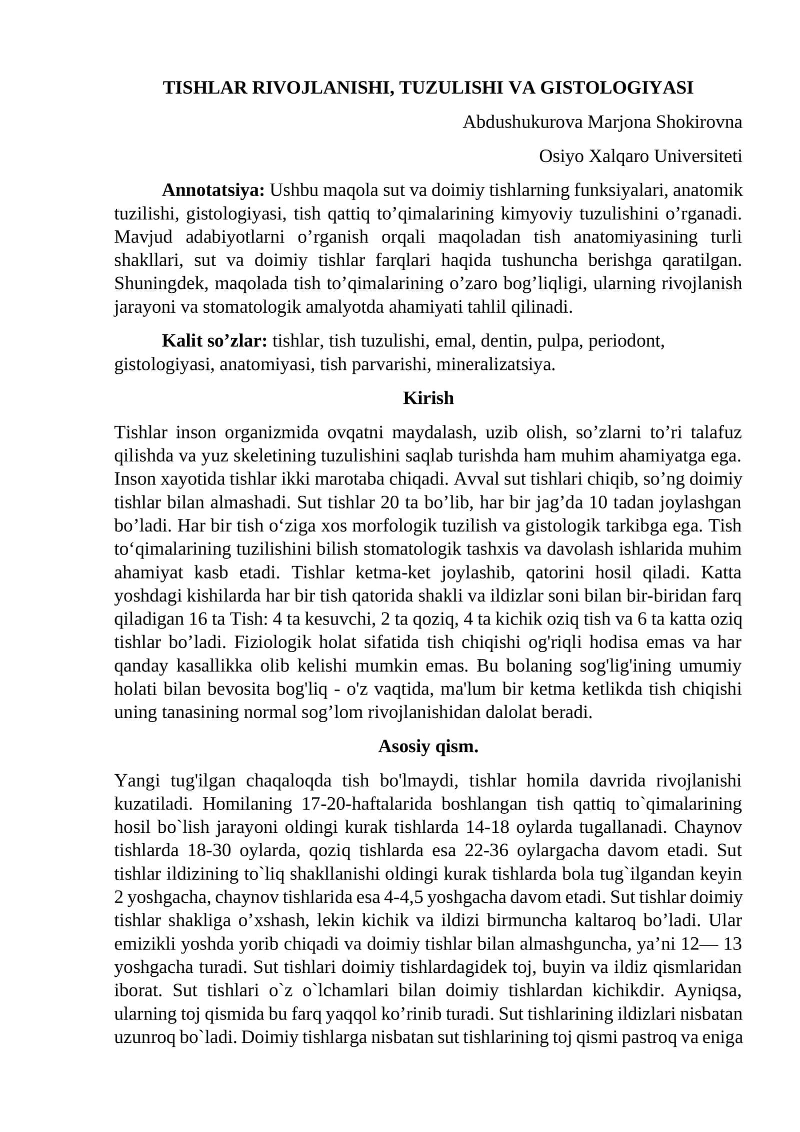 Maqola Tishlar rivojlanishi 1
