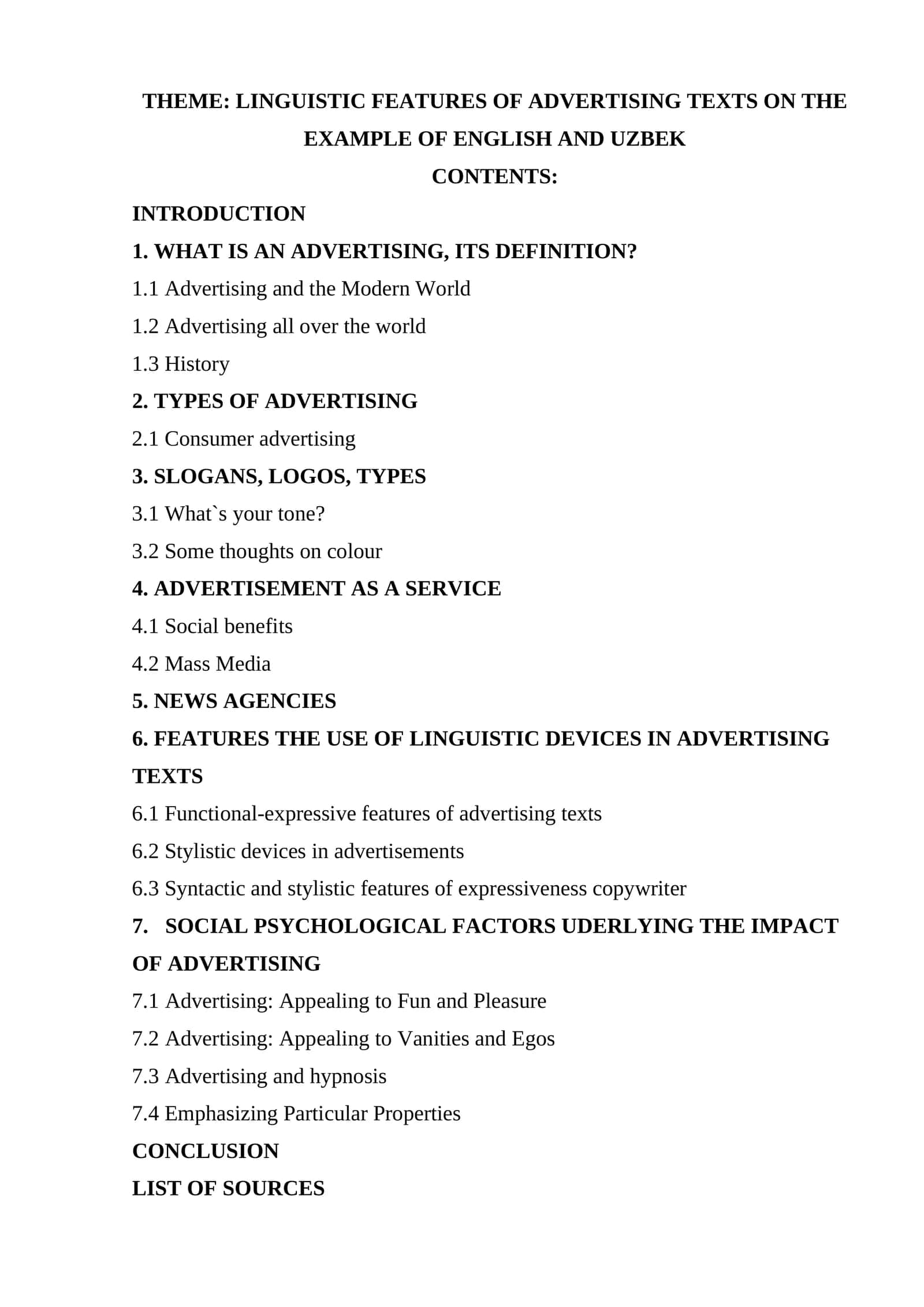 LINGUISTIC FEATURES OF ADVERTISING TEXTS ON THE EXAMPLE OF ENGLISH AND UZBEK 1