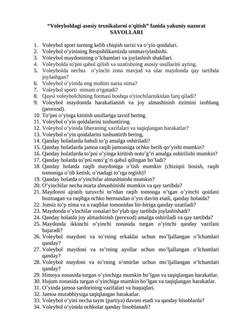 Voleyboldagi asosiy texnikalarni o'qitish 1