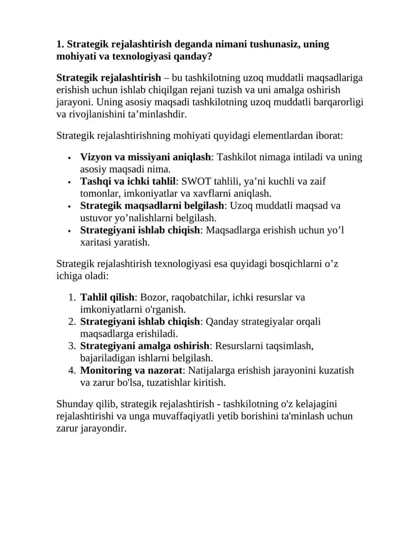Strategik rejalashtirish 1