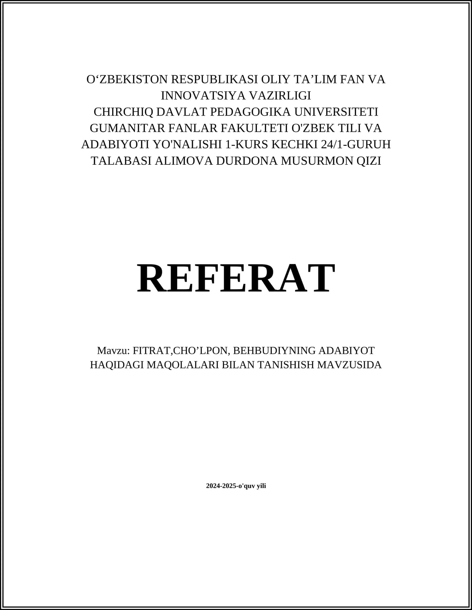 FITRATNING ADABIYOT HAQIDAGI QARASHLARI 1