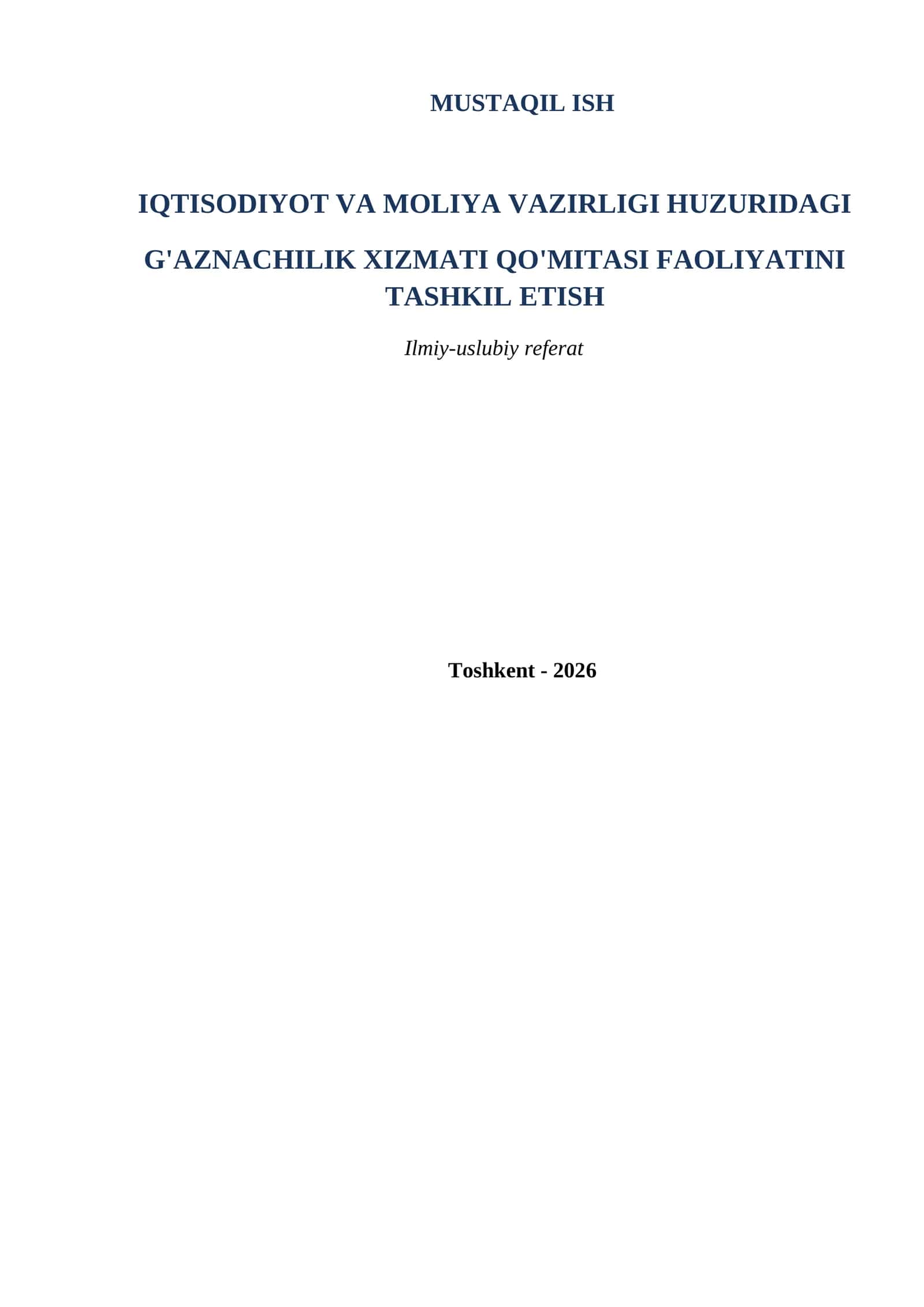 G'AZNACHILIK XIZMATI QO'MITASI FAOLIYATINI TASHKIL ETISH 1