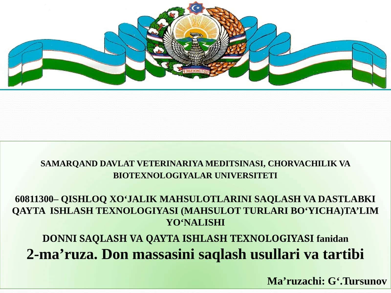 DONNI SAQLASH VA QAYTA ISHLASH TEXNOLOGIYASI 1