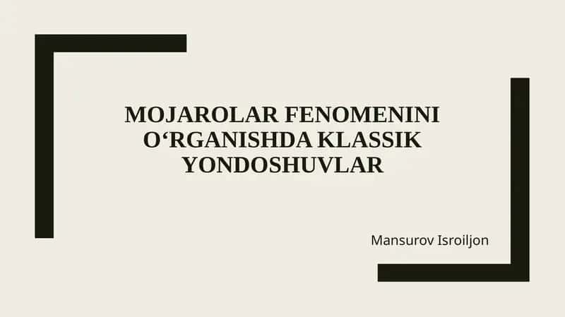 Mojarolar fenomenini o‘rganishda klassik yondoshuvlar 1