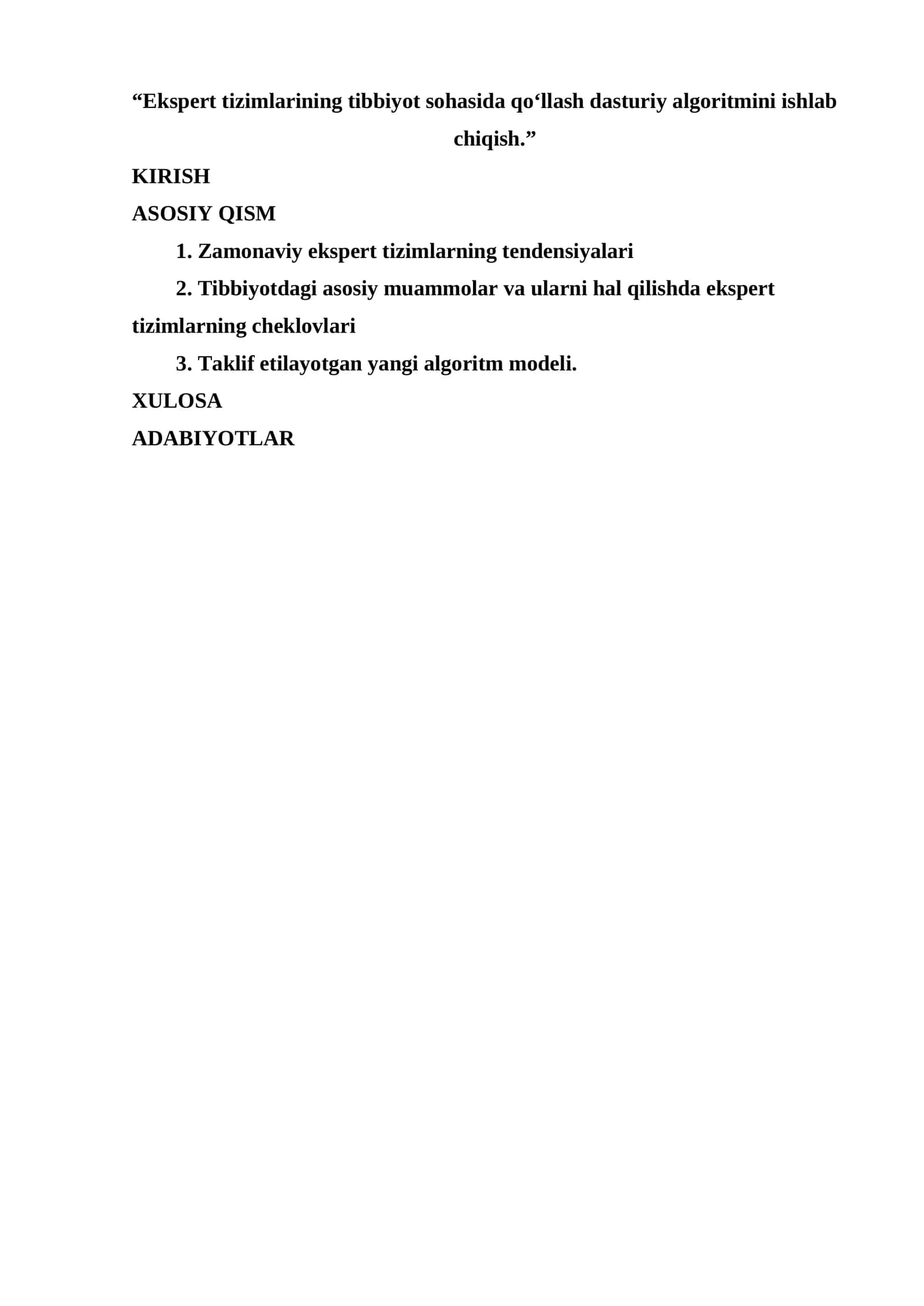 Ekspert tizimlarining tibbiyot sohasida qoʻllash dasturiy algoritmi 1