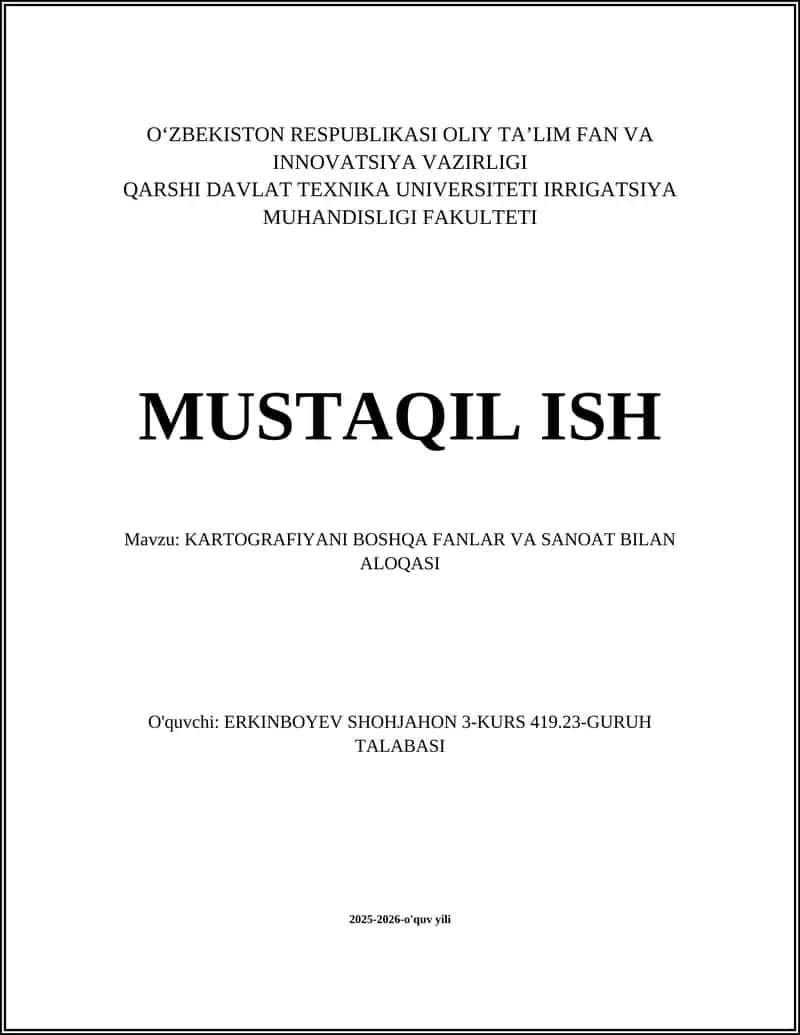 KARTOGRAFIYANI BOSHQA FANLAR VA SANOAT BILAN ALOQASI 1