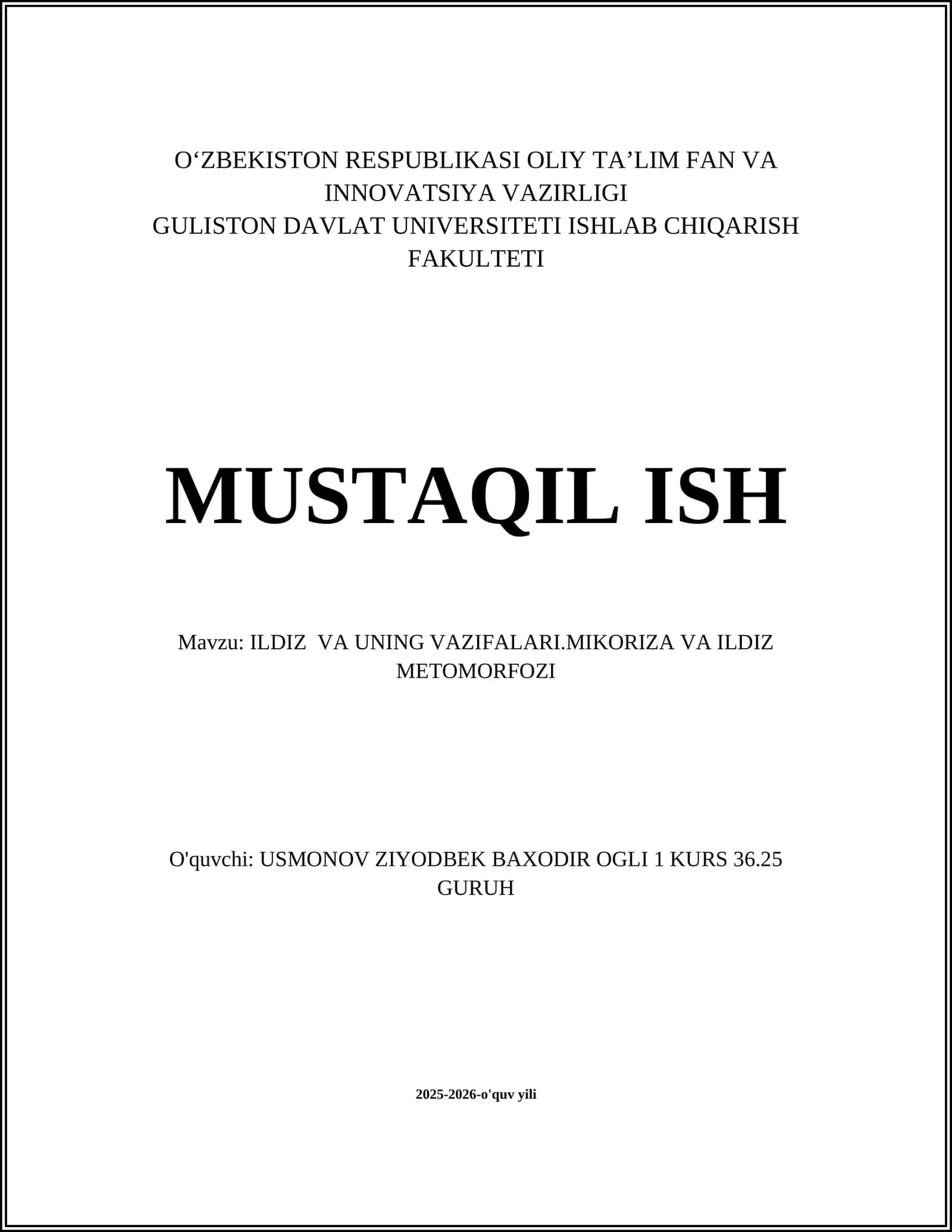 ILDIZ VA UNING VAZIFALARI.MIKORIZA VA ILDIZ METOMORFOZI 1