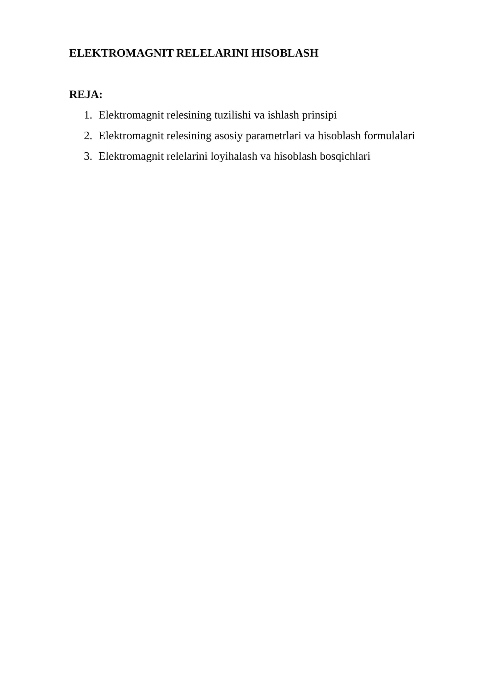 Elektromagnit Relelarini Hisoblash 1