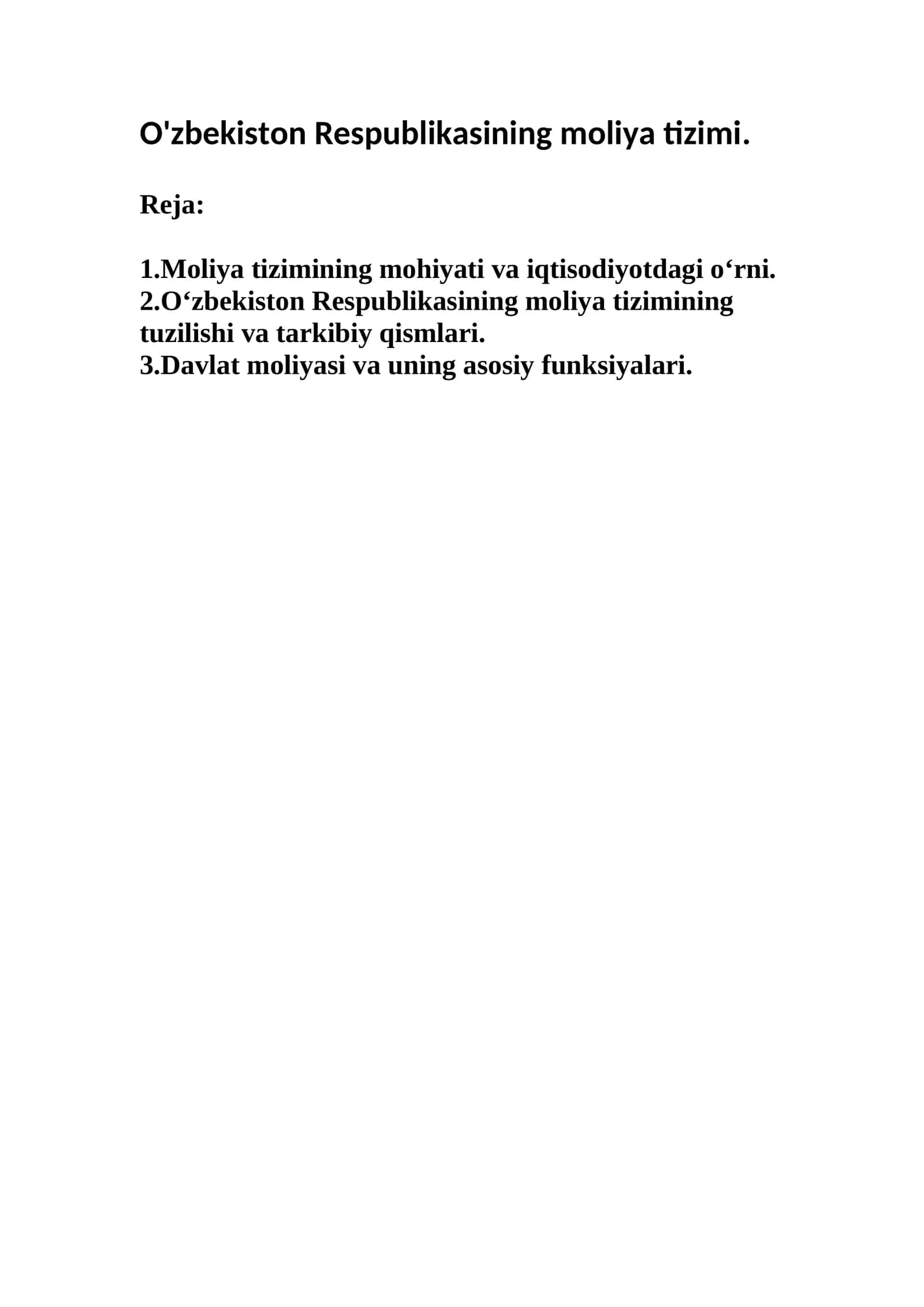 O'zbekiston Respublikasining moliya tizimi 1