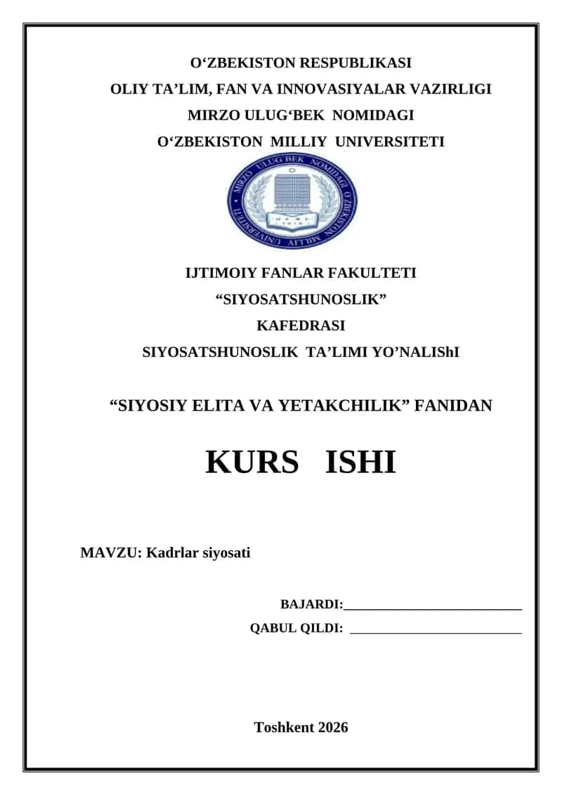 Kadrlar siyosati kurs ishi 1