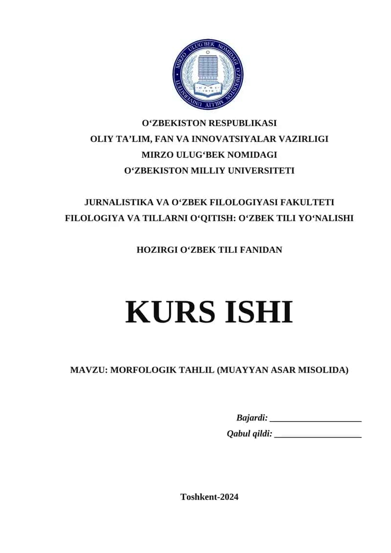 MORFOLOGIK TAHLIL (MUAYYAN ASAR MISOLIDA) 1