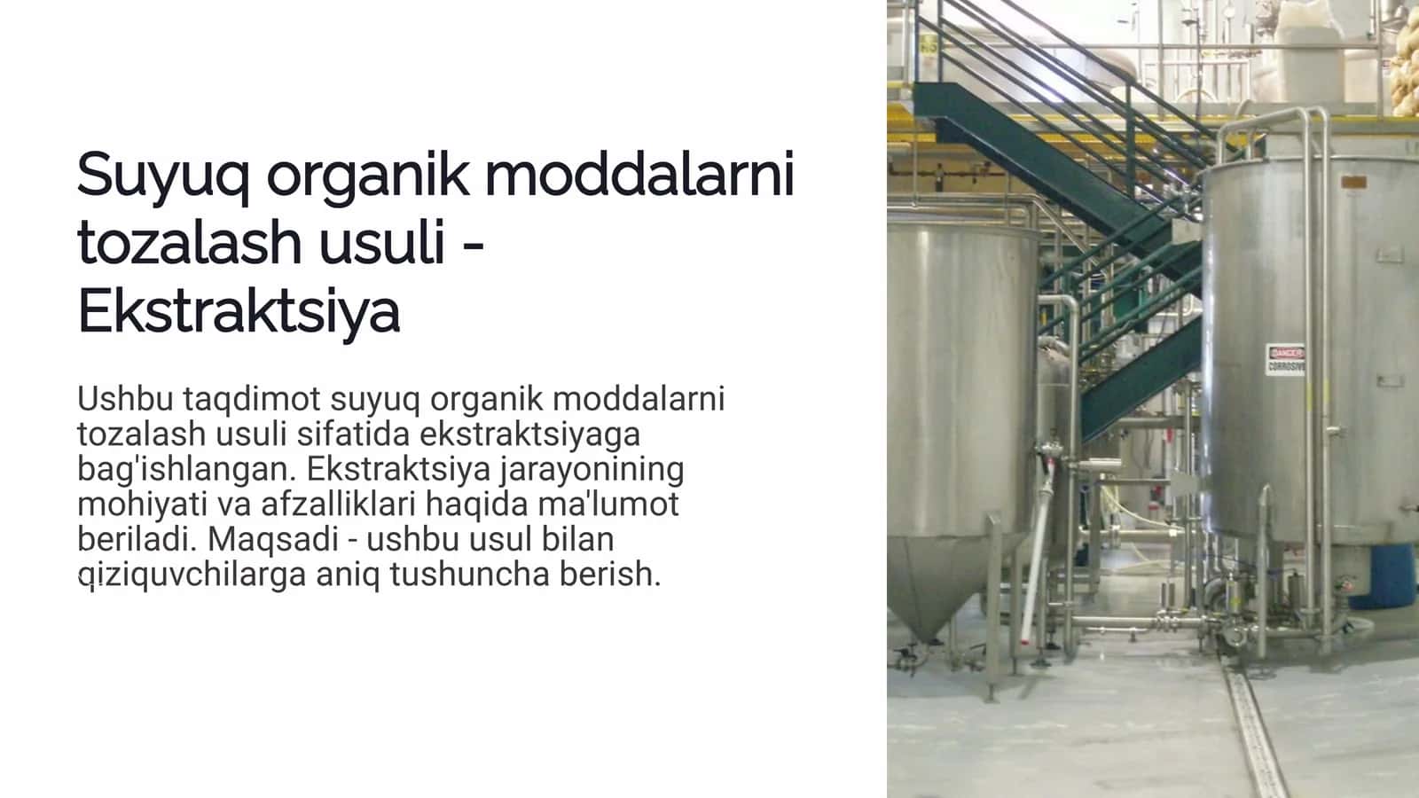 Suyuq organik moddalarni tozalash usuli - Ekstraktsiya 1