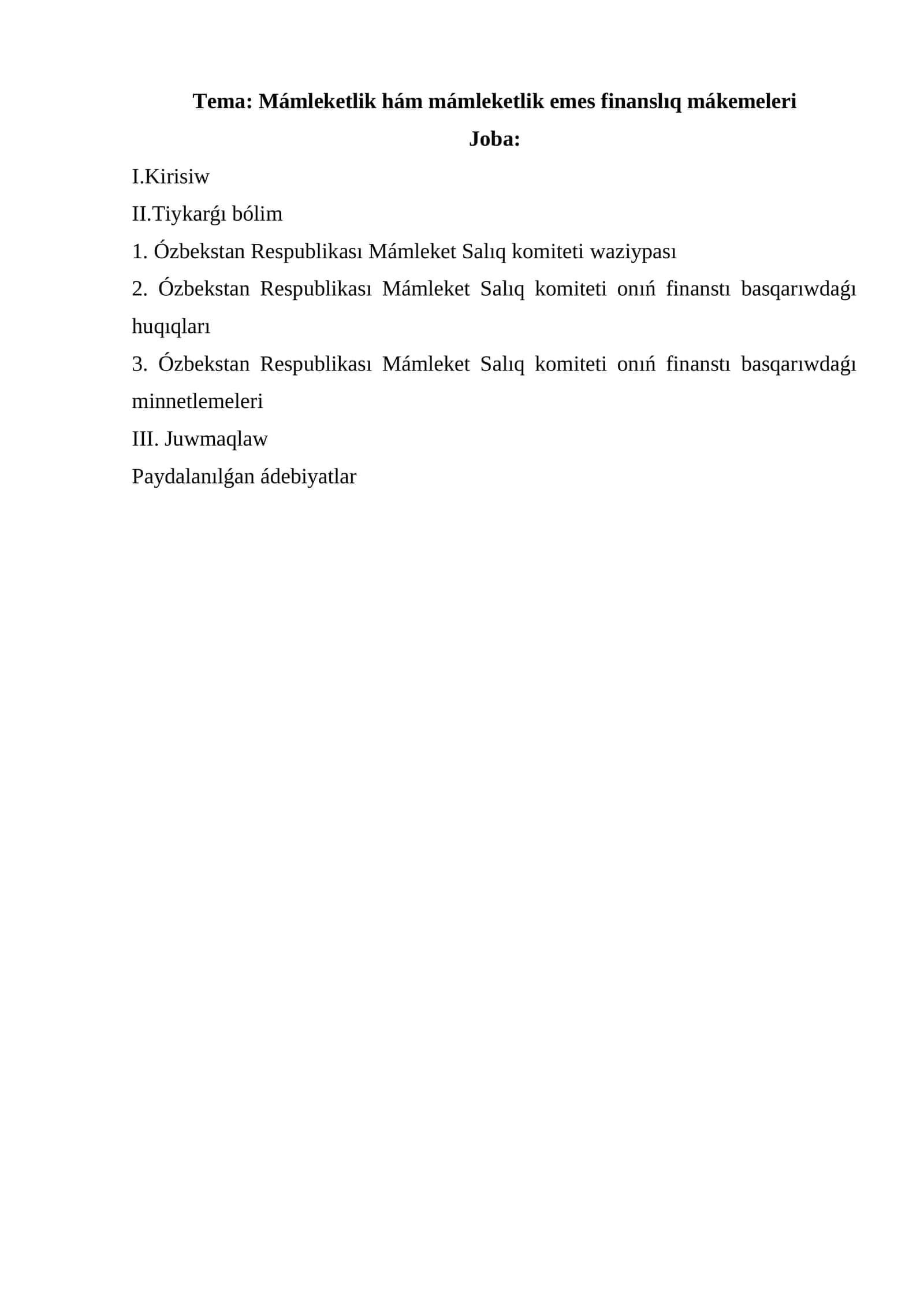 Mámleketlik hám mámleketlik emes finanslıq mákemeleri 1
