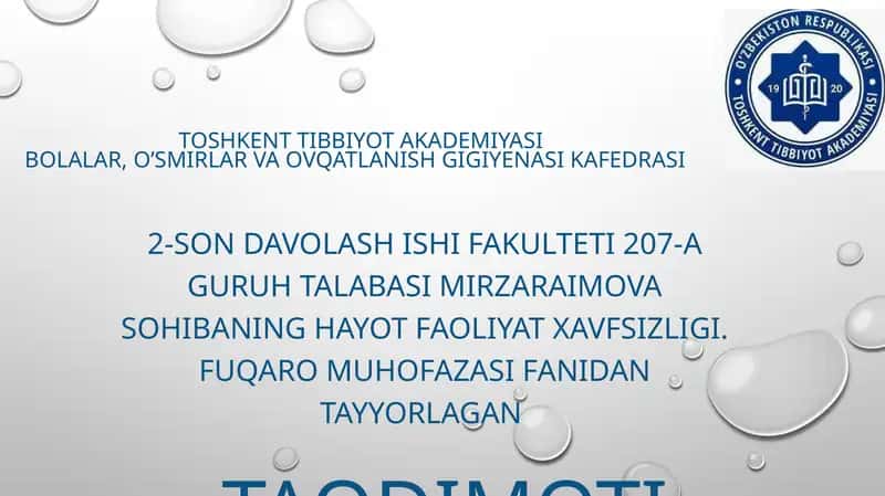 Ommaviy qirg’in qurollarining tasnifi. Jabrlanish o’chog’ining tibbiy taktik tavsifi. Yo’qotishlar. yadroviy qurol. Trotil ekvivalenti. Yadroviy portlash omillari 1