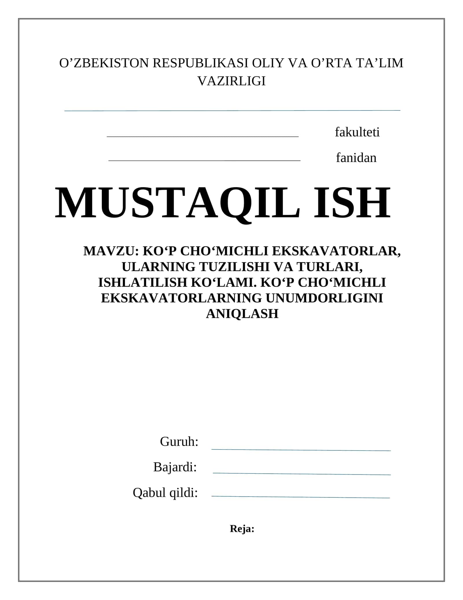 Ko‘p cho‘michli ekskavatorlar, ularning tuzilishi va turlari, ishlatilish ko‘lami 1