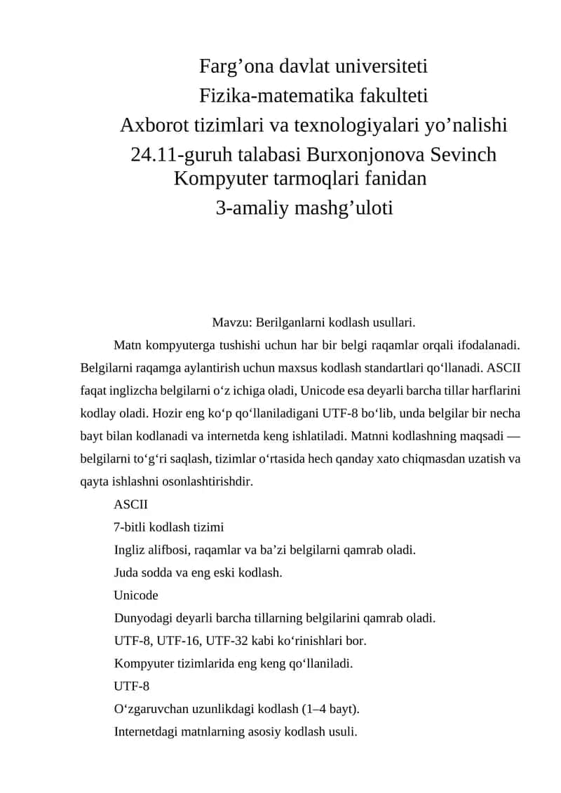 Berilganlarni kodlash usullari 1