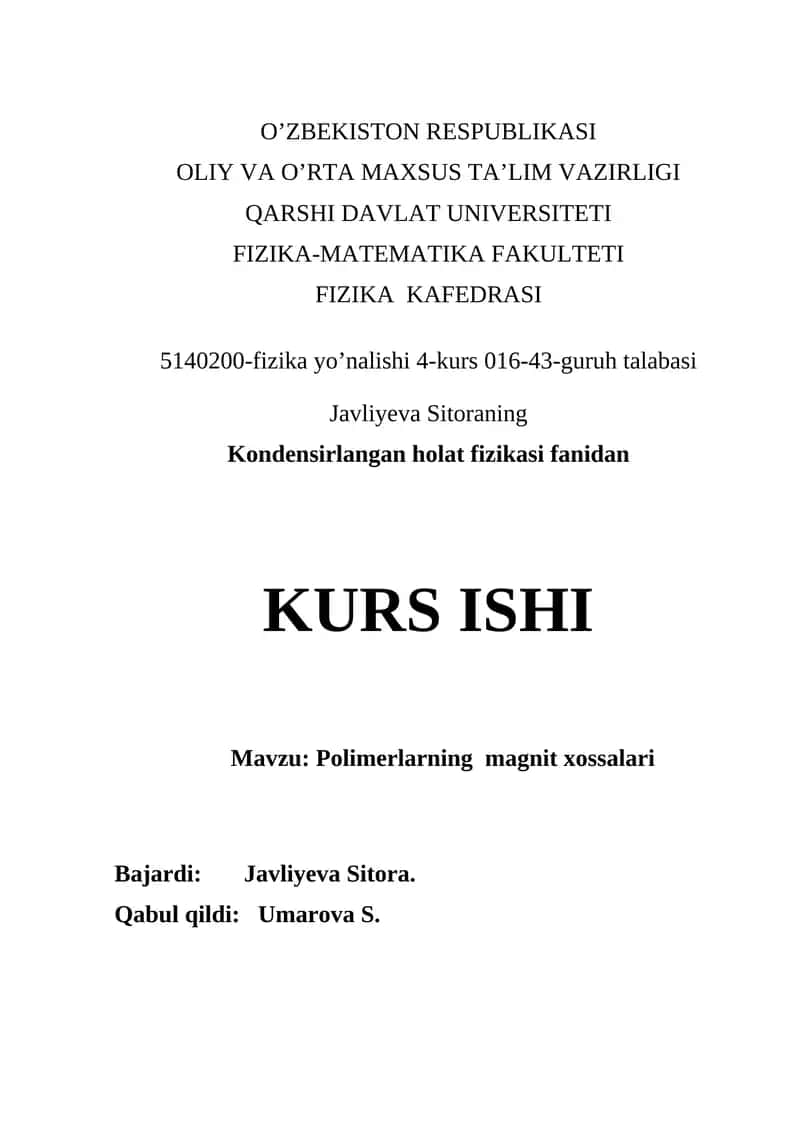 Polimerlarning magnit xossalari 1