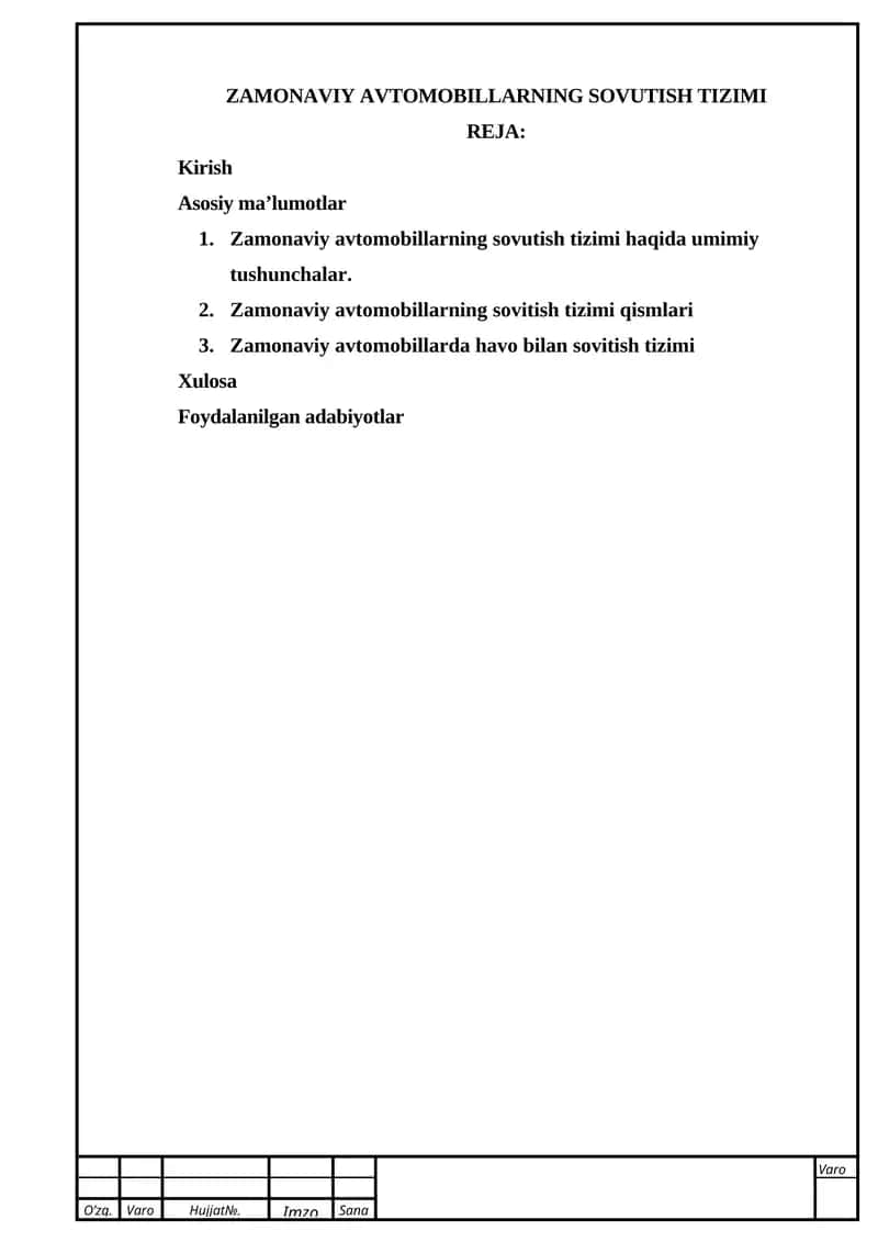 ZAMONAVIY AVTOMOBILLARNING SOVUTISH TIZIMI 1
