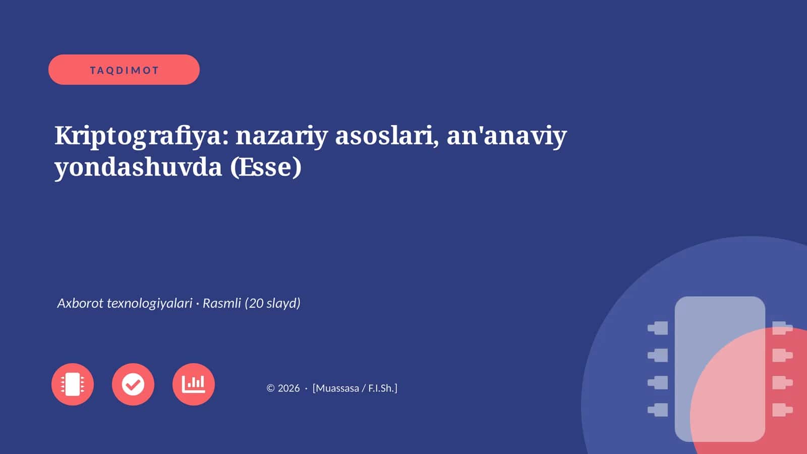 Kriptografiya: nazariy asoslari, an'anaviy yondashuvda (Esse) 1