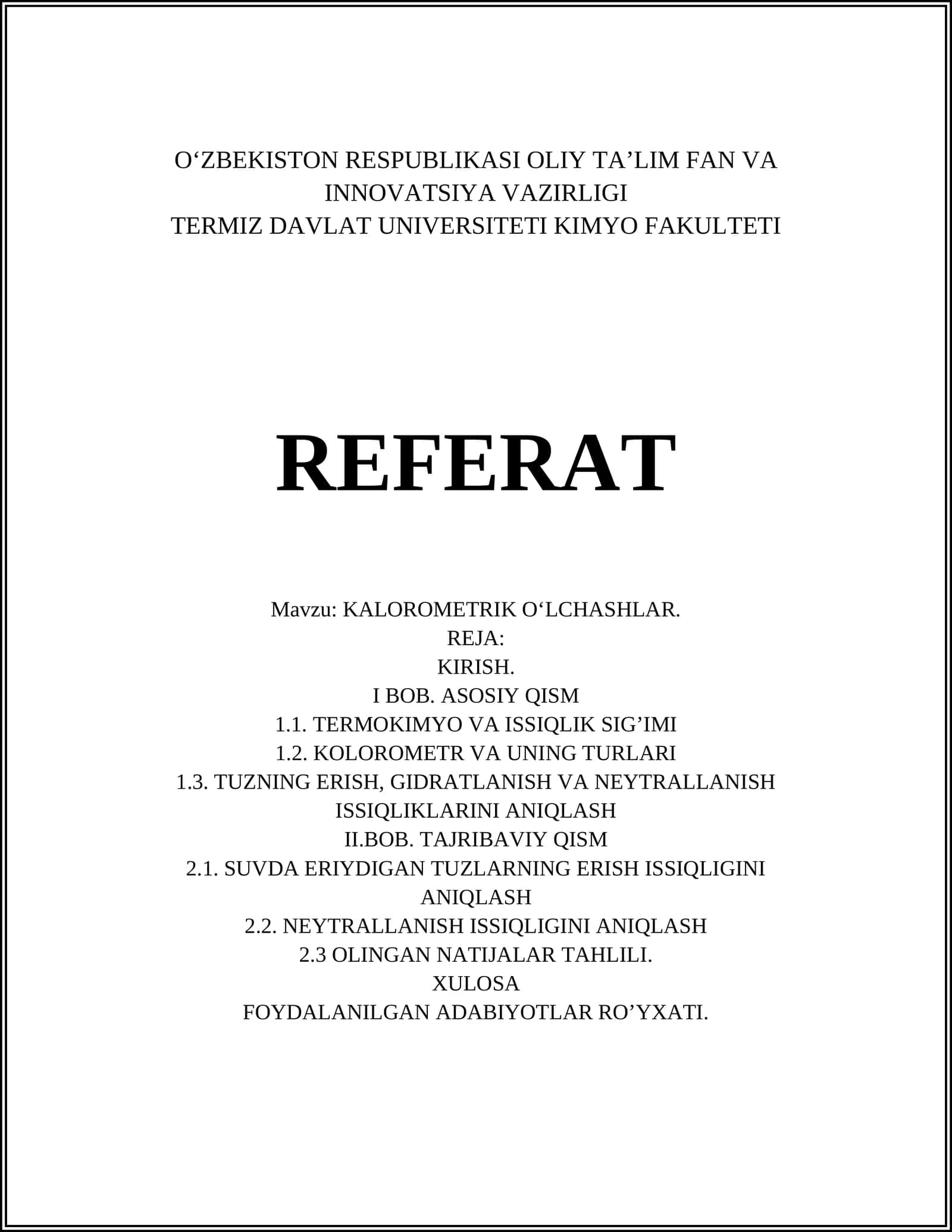 KALOROMETRIK O‘LCHASHLAR 1